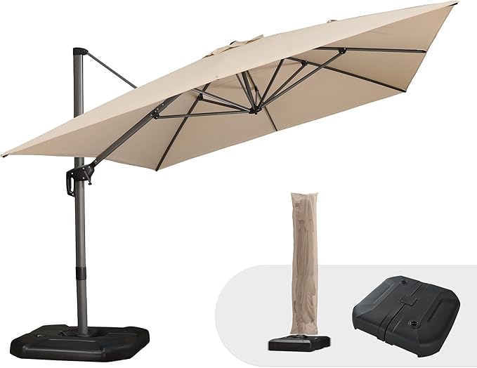 PURPLE LEAF 10'×13' Patio Umbrella with Base Included and Cover Outdoor Umbrella with Cover Extra Large Heavy Duty Cantilever Umbrella Beige