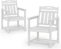 Patio Chairs Set of 2, HDPE Outdoor Dining Chairs with Wide Seat, All Weather Oversized Porch Chair for Garden, Backyard, Deck - White