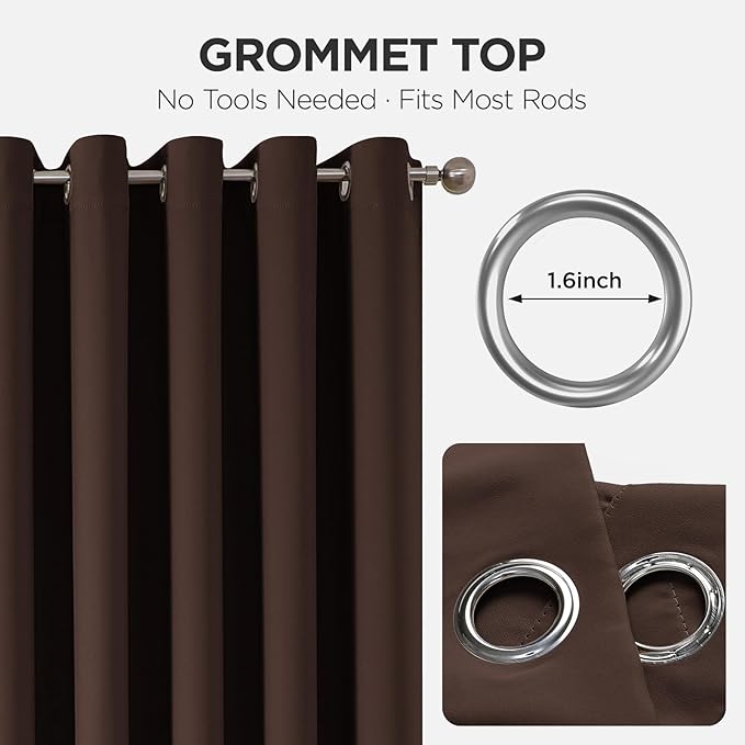 Joydeco Blackout Patio Sliding Door Curtains 90 Inches Long, Grommet Privacy Room Divider Curtains, Extra Wide Thermal Blackout Drapes for Bedroom Living Room (Chocolate, 70Wx90L, 1 Panel)