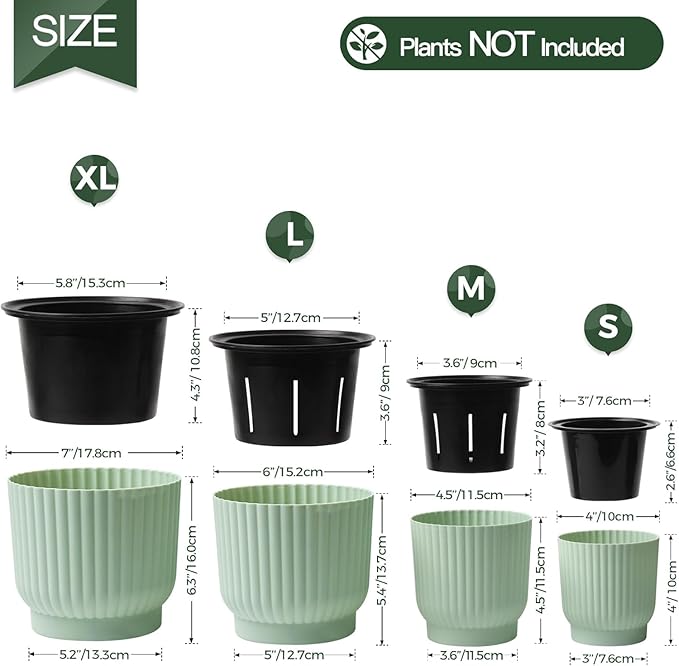 T4U 6 Inch Self Watering Pots for Indoor Plants, 6 Pack Plant Pots, Self Watering Planter for Indoor Plants, Durable Plastic Pots, Flower, Succulents (6 Pack, 6", Green)