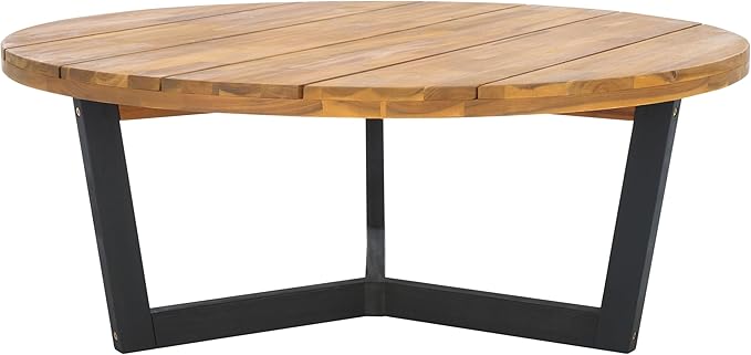 SAFAVIEH Outdoor Collection Leo Natural/Black Solid Wood Round Coffee Table