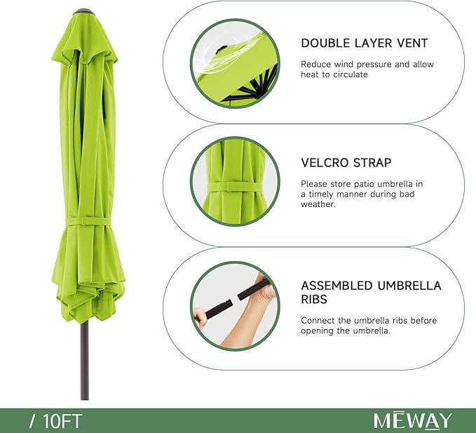 MEWAY 10ft Patio Umbrella Outdoor Table Umbrellas with Push Button Tilt and Crank, Market Umbrella 8 Sturdy Ribs for Deck, Garden, Pool and Backyard, Apple Green