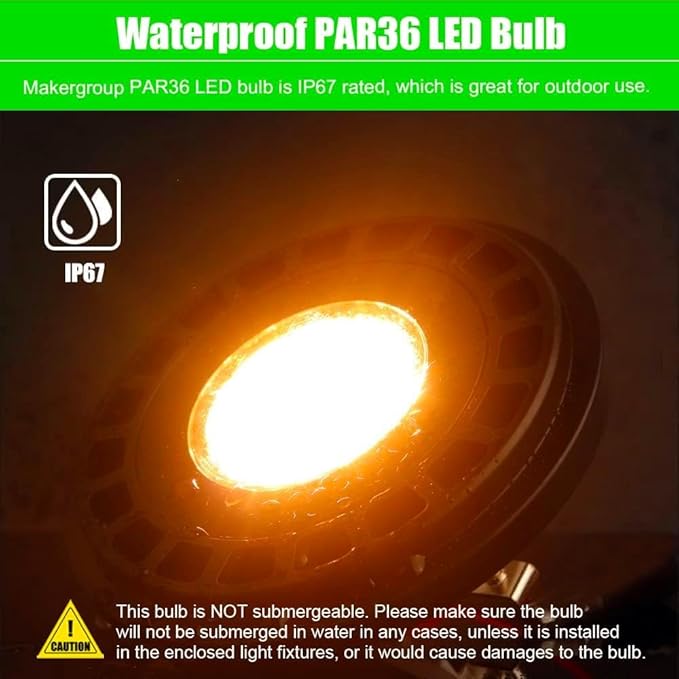 PAR36 LED Landscape Light Bulb 7W, 12V Low Voltage Lighting, Waterproof Spotlight for Outdoor Yard Tree Light, In-Ground Well Light, Warm White 2700K-3000K