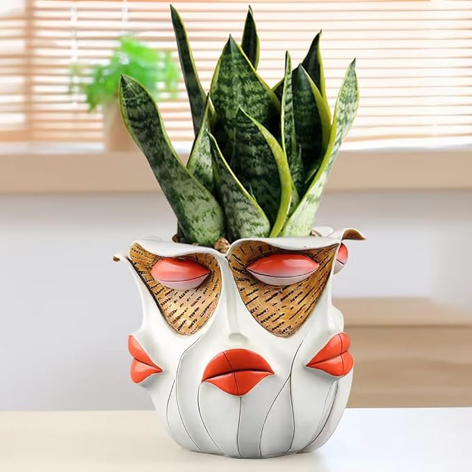 TOZLU Art Abstract Face Planters Pots Head,Unique Fun Abstract Face Flower Pot Ornaments Head Planter Pots Container Colorful Face Resin Flower Pot for Home and Garden Decor(face Flower Pot)