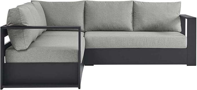 Modway Tahoe Aluminum 3-Piece Outdoor Patio Furniture Gray, Modular Sectional Sofa Set with Weather-Resistant Cushions, Ideal for Deck, Backyard Poolside