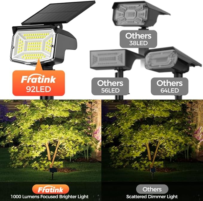 Solar Spot Lights Outdoor, 92 LEDs Landscape Lighting with 3 Lighting Modes and Auto On/Off, IP67 Waterproof Spotlights, Outdoor Solar Lights for Yard Garden, 8 Pack (Cool White)
