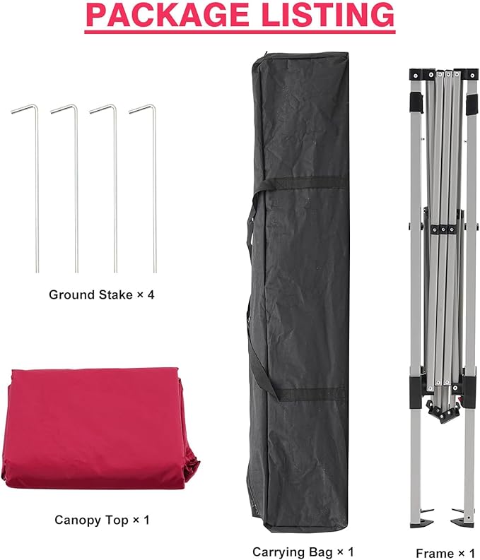 Canopy Tent, 10X10 FT Pop Up Canopy Outdoor Instant Tent Slant Legs with Carrying Bag, Portable Gazebo Shelter for Patio Deck Garden and Beach - 8X8 FT Canopy Cover (Red)