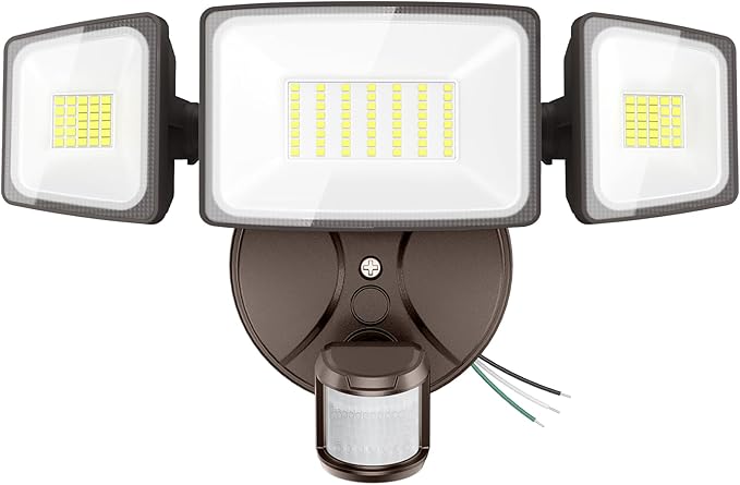 Onforu 75W LED Flood Light Motion Sensor Outdoor, 7000lm Dusk to Dawn Flood Light, Security Light with Three Head, IP65 Waterproof Exterior Floodlight, 6500k Wall Light for Entryway Stairs Yard Garage