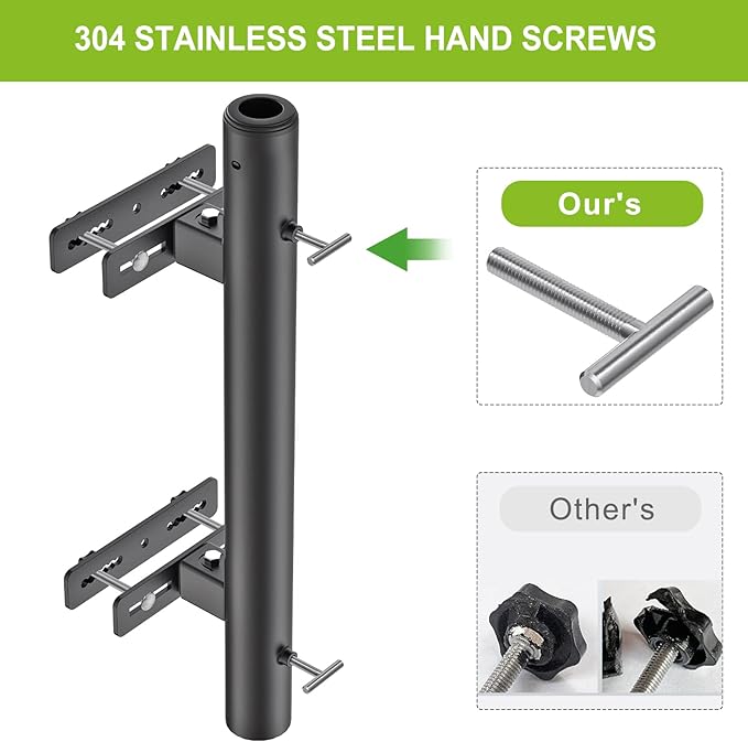 Heavy Duty Deck Railing Umbrella Holder, Adjustable Patio Umbrella Stand for 1-2 Inch Poles, Secure & Sturdy Railing Grille Mount, Maximizes Outdoor Space