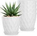 7 Inch Plant Pots 5 Pack, Flower Planters with Drainage Holes and Trays,Plastic Pots for Indoor Outdoor Plants,White