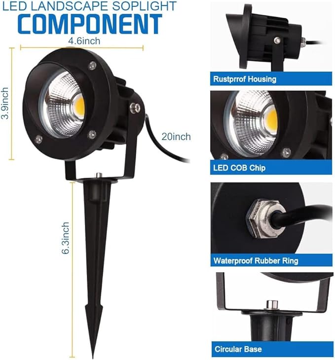 EAGLOD 20W Led 12V AC/DC Flag Spotlights Outdoor Landscape Lights,Low Voltage Landscape Lighting,IP65 Waterproof Flag Lights for Yard Wall Mounted Light 5000K Daylight Lawn Decorative 4Pack