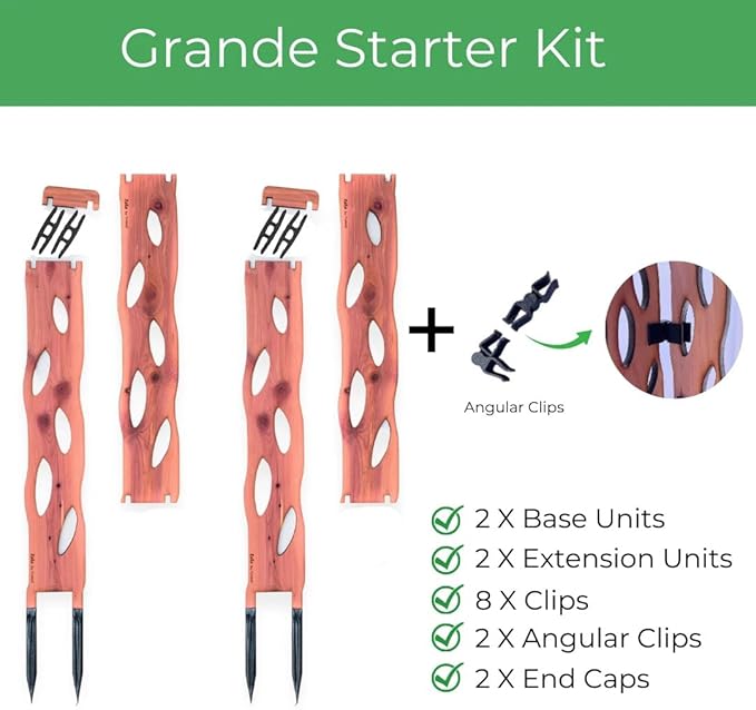 Treleaf Zella Grande Starter Kit – Wooden Extendable Plant Trellis for Indoor Climbing Houseplants – Modular Plant Support with 2 Bases + 2 Extensions - Moss Pole Alternative