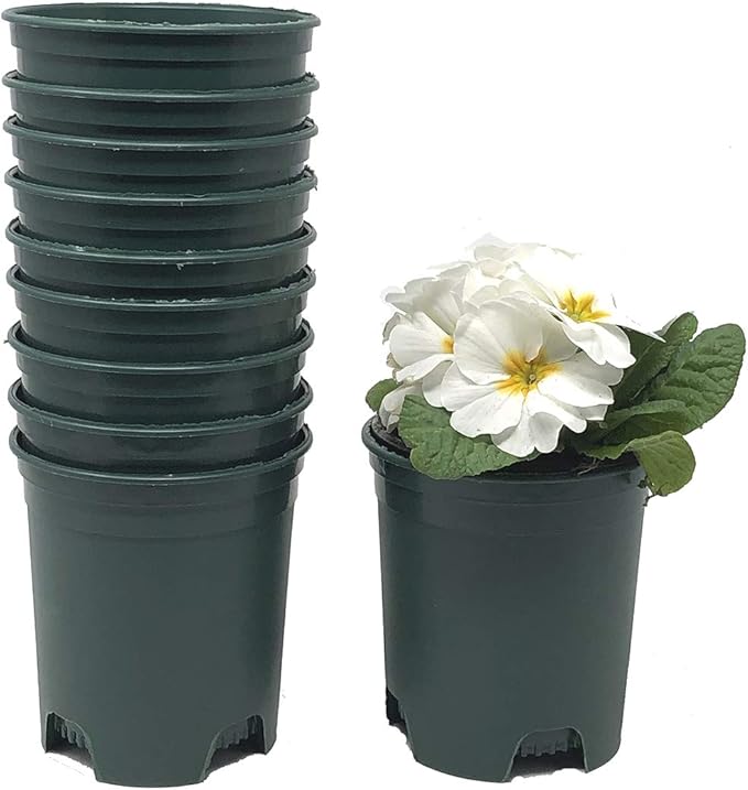 4 Inch Nursery Pot Green Plastic Planters for Outdoor Indoor Plants Gardening Flower Pots 10-Pack 0.25 Gallon Pot Liners with Drainage Holes