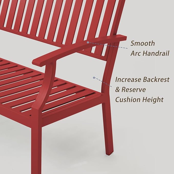 Outdoor Bench Weatherproof Aluminum Patio Garden Bench, Patio Loveseat for Porch Garden Lawn Backyard Park Balcony(Rose Red, 1PC)