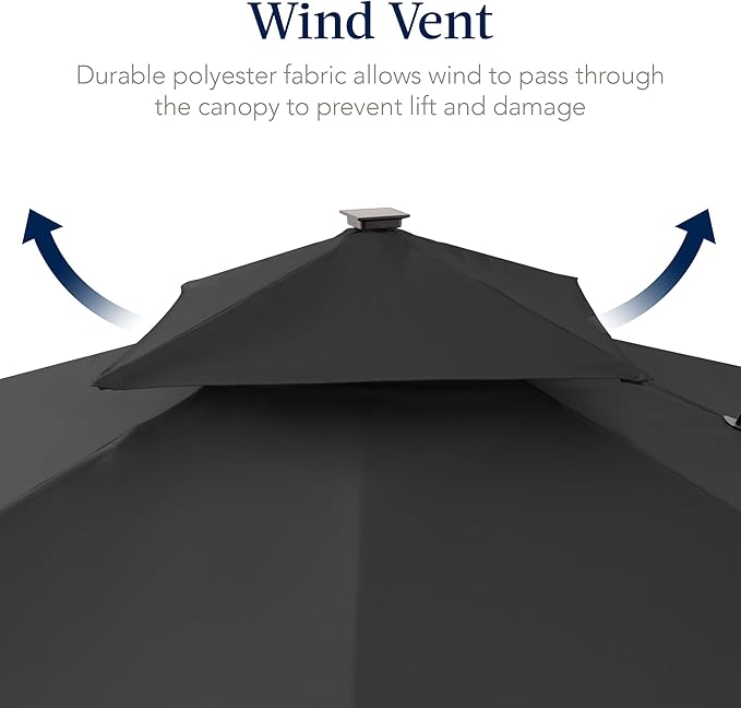 Best Choice Products 9x12ft LED Cantilever Patio Umbrella w/Base Included & 360° Rotation, Large Solar Offset Hanging Outdoor Sun Shade for Deck, Backyard Table w/Stand & Lights – Gray