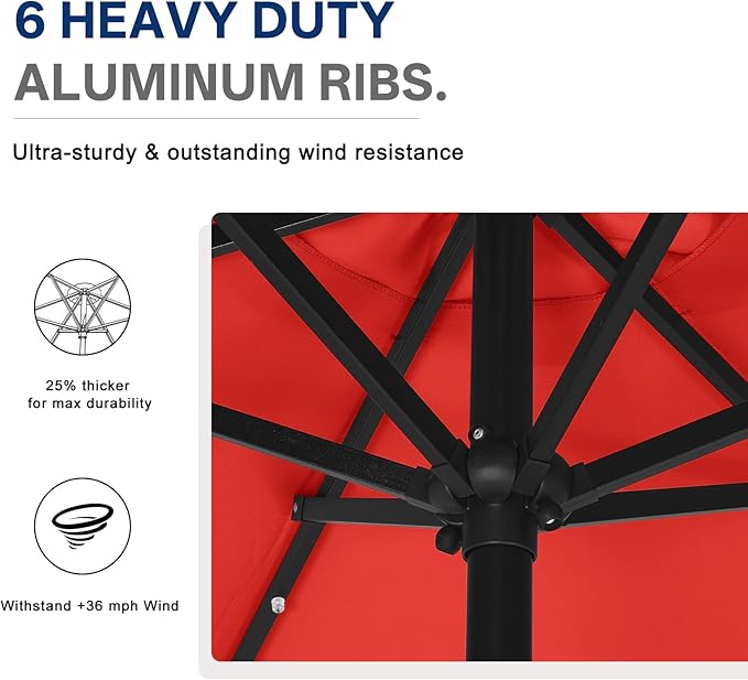 ABCCANOPY Durable Solar Led Patio Umbrellas with 24LED Lights 7.5FT (Red)