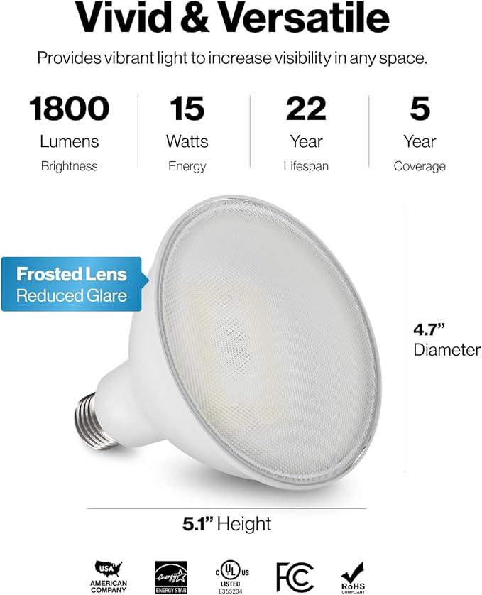 Sunco 6 Pack Outdoor Flood Light Bulbs, PAR38 LED Flood Lights Waterproof, 1800 LM, 15W (150W Equivalent), 3000K Warm White, Dimmable, E26 Base, Wet Rated UL.