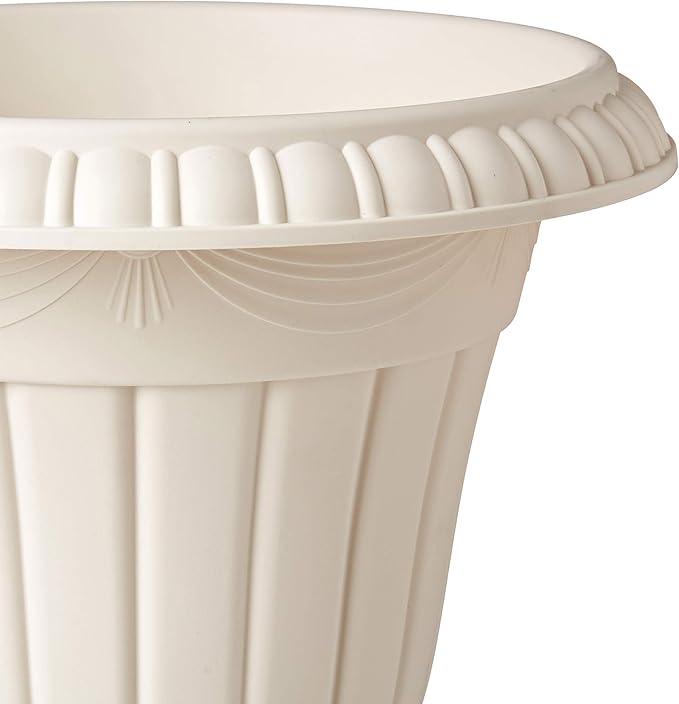 Arcadia Garden Products PL00BG Classic Traditional Plastic Urn Planter, 16” x 18”, Beige