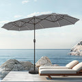 PHI VILLA 13ft Patio Umbrella with 120 PCS Solar-Powered LED Color-Changing Lights, Double-Sided Large Rectanglular Umbrella Outdoor for Table with Crank Lift,Light Grey(No Base)