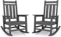 KINGYES Oversized Outdoor Rocking Chair Set of 2, All-Weather Patio Rocking Chairs for Porch, HDPE Outdoor Patio Rockers with High Back & Wide Seat for Garden, Lawn, Gray