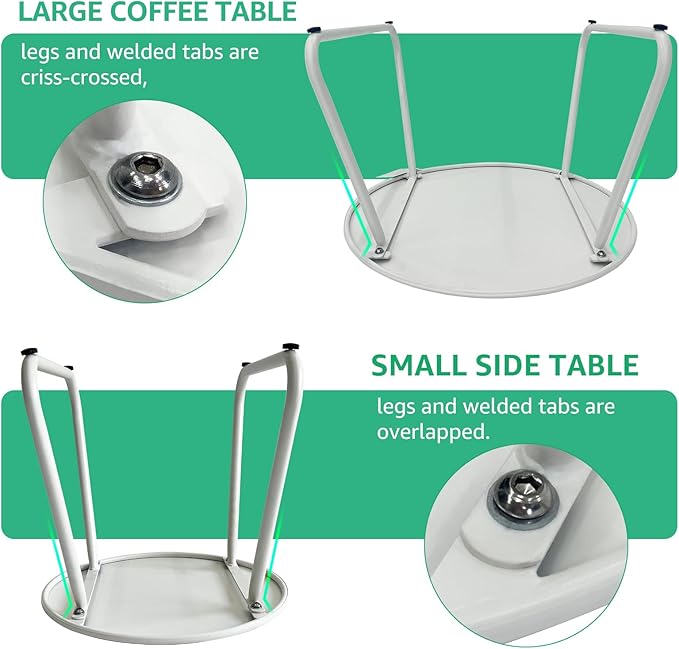 Patio Outdoor Coffee Table Set of 2, Weather Resistant Steel Round End Tables, Outdoor Nesting Table for Patio, Balcony, Bistro and Indoor, Black (White)
