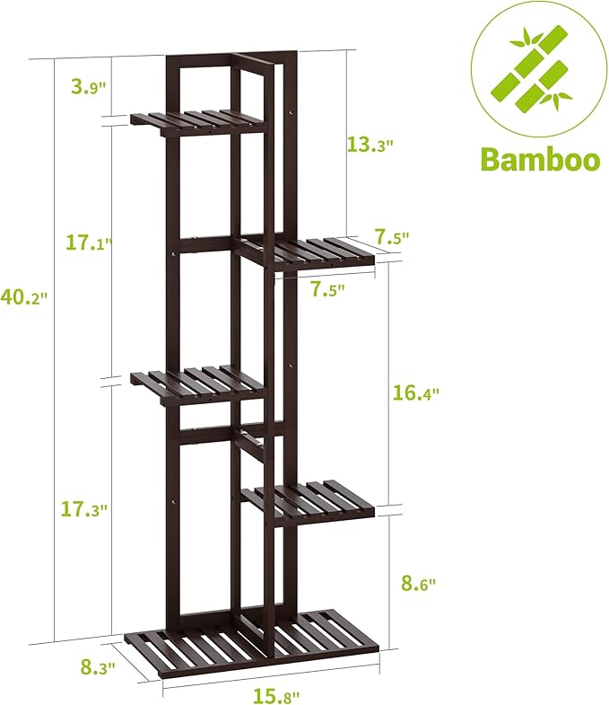 BMOSU Bamboo Plant Stand for Indoor Outdoor Plants Corner Tall Plant Shelf 6 Potted Holder Shelf Plant Rack Holder Display Rack(Brown)