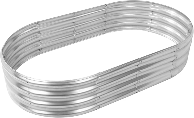 Oval Galvanized Planter Box, Metal Raised Garden Bed - 0.8MM Thick- Ideal for Outdoor Gardening and Planting of Vegetables Flowers Fruits Succulent Plants and Others (Silver, 5X2.7X1 FT)