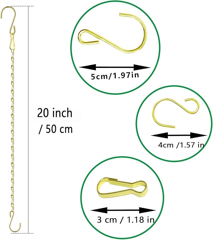 RIFNY Gold Chain for Hanging Plants, 20 Inch Small Plant Chains for Hanging Baskets Kits with Hooks for Bird Feeders Planters Billboards Lanterns Wind Chimes Ornaments Outdoor Indoor Use (10 PCS)
