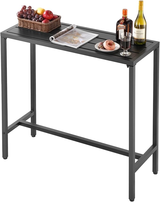 VEVOR Outdoor Bar Table, 39.4 x 15 in Patio Bar Table, Waterproof Top & Sturdy Metal Frame, Rectangle Counter Height Dining Tables, Outdoor Furniture for Balcony, Yard, Hot Tub, Poolside, Indoor