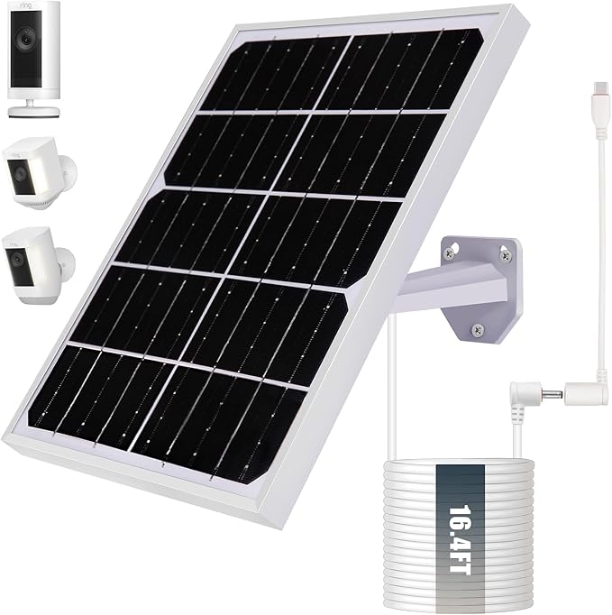 Solar Panel for Security Camera 2 in 1 Port 10W Ring Camera Solar Charger Compatible with Ring Spotlight & Stick Up Outdoor Cam Battery, IP65 Waterproof &16.4ft Long Cable with USB-C/DC Ports
