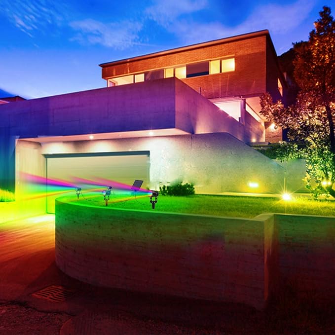 T-SUN RGB Solar Spotlights Outdoor, Halloween Decoration Solar Landscape Spotlights, IP65 Waterproof Color Changing Spot Lights Outdoor Security Wall Lights for Garden, Yard, Driveway, Pool Area(RGB)