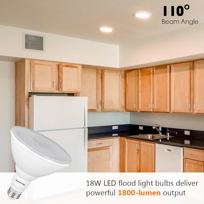 PAR38 LED Flood Light Bulbs Outdoor, 18W (120W Equivalent), Warm White 3000K, Dimmable Weatherproof E26 Base Outdoor Flood Lights for Porch, Yard, Garage, 1800LM, 4 Pack