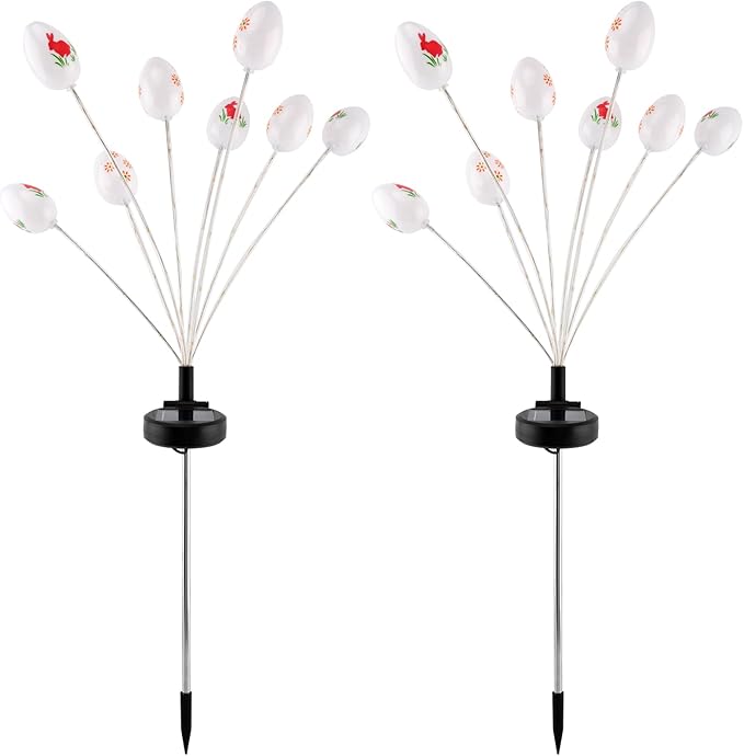 2 Packs Solar Easter Decorations Outdoor Stake Lights, 16 LEDs Colorful Swaying Egg Lights for Easter Decor, Waterproof Easter Solar Lights Decor for Garden, Lawn, Pathway, Yard, Porch & Patio