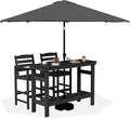 SERWALL Outdoor Bar Set with 9ft Umbrella, All-Weather HDPE Patio Bar Chairs and Table, Outdoor Furniture Set for Poolside, Backyard, Garden - Black