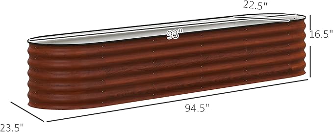 Outsunny 8' x 2' x 1.4' Galvanized Raised Garden Bed Kit, Outdoor Metal Elevated Planter Box with Safety Edging, Easy DIY Stock Tank for Growing Flowers, Herbs & Vegetables, Brown