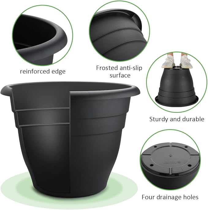 3 Pack 20 Inch Large Plant Pots for Outdoor,Heavy Duty Extra Large Deep Garden Planter with Drainage Holes,Sturdy Textured Black Flower Pot for Trees,Shrubs,Patio,Lawn