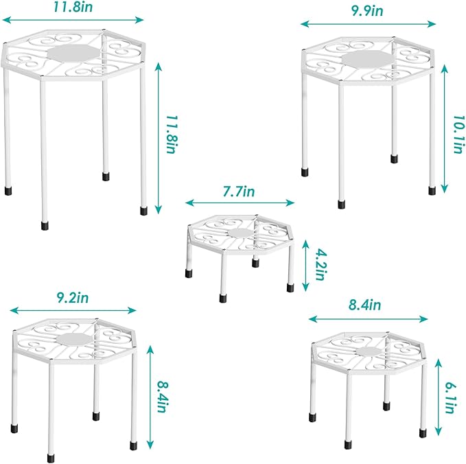 5-Pack Metal Plant Stands for Outdoor Indoor, Anti-Rust Iron Flower Pot Stand, Heavy Duty Plant Pot Shelf for Multiple Plant, Decoration Racks for Home, Patio & Garden (White)