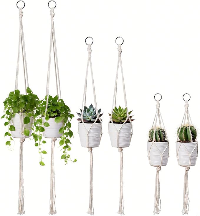 6 Pack Macrame Plant Hanger, Indoor Hanging Plants Holder, 3 Sizes 39"/31"/23", Outdoor Boho Home Decor Hanging Baskets, (POTS NOT Included)