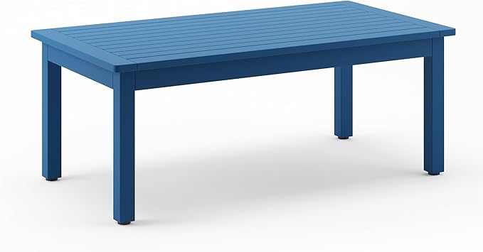 LUE BONA Outdoor Coffee Table, HDPS Patio Coffee Tables for Outside Rectangle, Adjustable Levelling Feet/Weather Resistant, Patio Table for Deck, Pool, Balcony, Indoor or Outdoor Use, Navy Blue