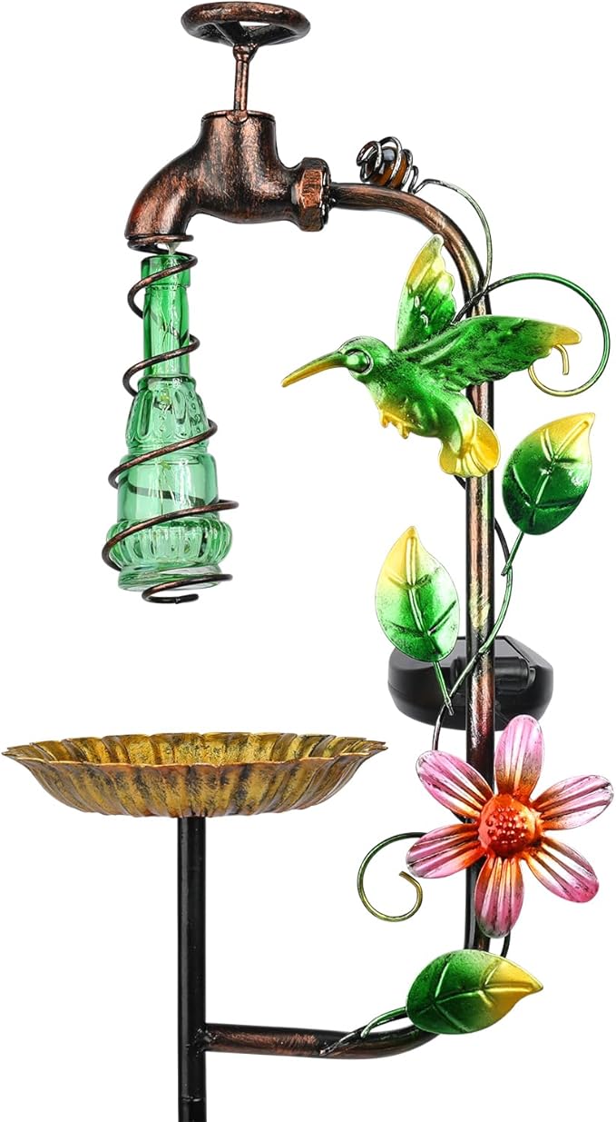 Bshine Solar Garden Decoration Outdoor Light - Waterdrop Metal Hummingbird Solar Stake,Waterproof Garden Decor Path,Lawn and Yard Art Gift for Mom, Green