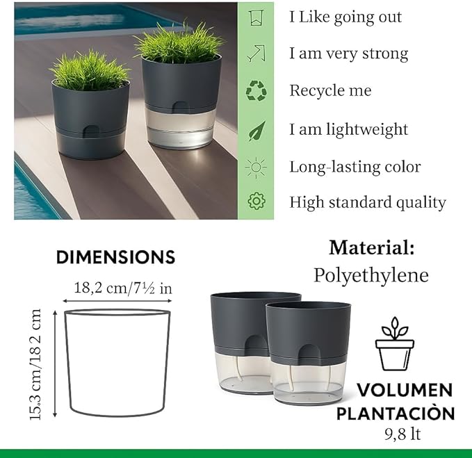 Self Watering Planter Pot with Upgraded Wick System – Modern Indoor Plant Pot with Visible Water Reservoir
