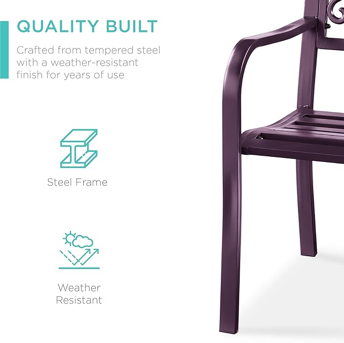 Best Choice Products Outdoor Bench Steel Garden Patio Porch Furniture for Lawn, Park, Deck w/Floral Design Backrest, Slatted Seat - Purple