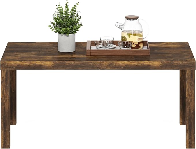 Furinno Classic Coffee Table, Modern Rectangle Coffee Table with 1.8" Triple Thick Tabletop, Side Table, Toolless Assembly, for Living Room, Home Office, Amber Pine