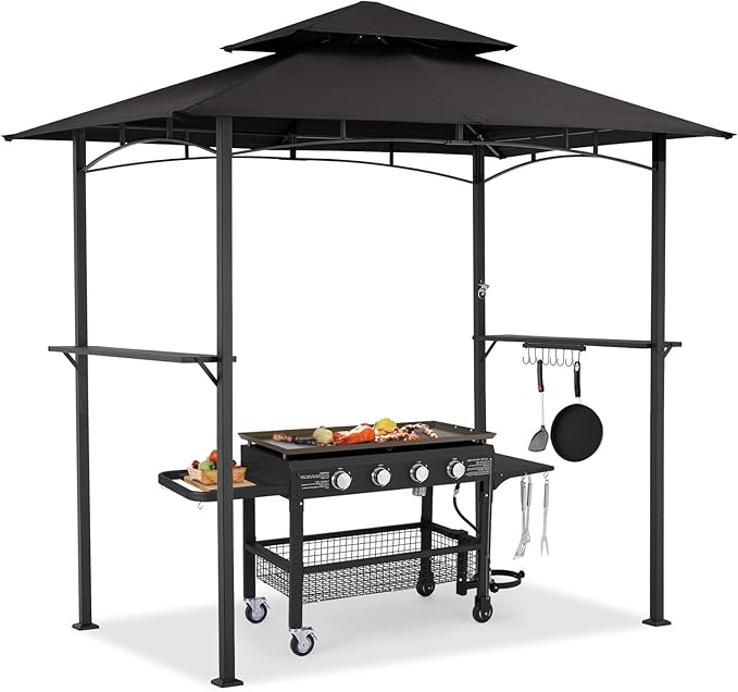 AECOJOY 8' x 5' Outdoor Grill Gazebo, BBQ Canopy for Outdoor Grill, 2- Tier BBQ Grill Gazebo Shelter for Patio, Backyard and More (Black)