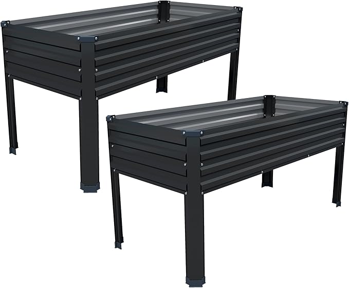 Galvanized Raised Garden Bed with Legs,2PCS 48×24×30in Elevated Planter Box for Backyard,Garden, Patio, Balcony, 350lb Capacity,Planters for Outdoor Plants,Black