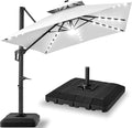 Best Choice Products 12x12ft LED Cantilever Patio Umbrella w/Base Included & 360° Rotation, Large Solar Offset Hanging Outdoor Sun Shade for Deck, Backyard Table w/Stand & Lights – Fog Gray