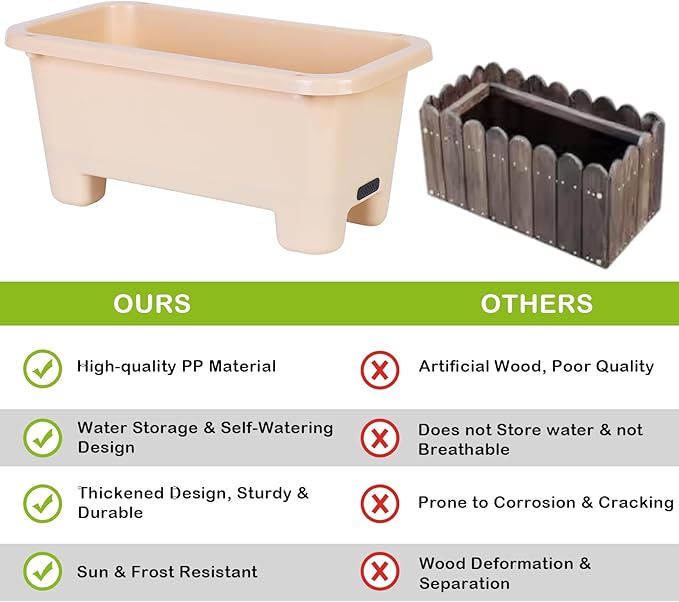 Self-Watering Rectangle Planter Boxes 8-Pack, 15.7-Inch Window Box Planter with Drainage Holes & Trays, Pots for Vegetables, Herbs, Flowers, Garden Windowsill Balcony (Yellow)
