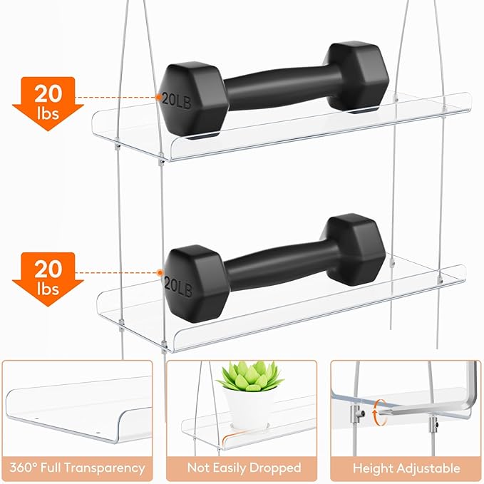 Lifewit 3-Tier Window Plant Shelves 15", Acrylic Adjustable Hanging Floating Shelf, Window Sill Extender for Succulent Plants, Micro Greens, Seed Starter Pots, Herb Planters 38 x 15 cm/15x6