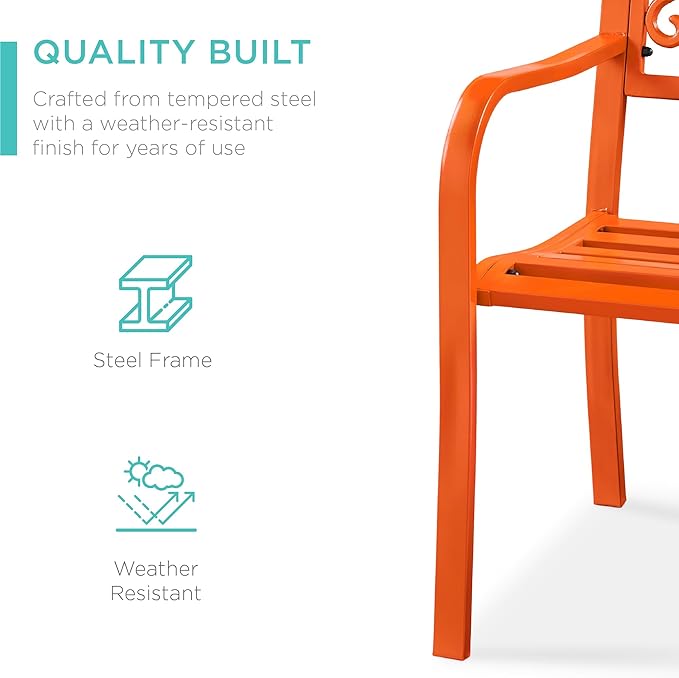 Best Choice Products Outdoor Bench Steel Garden Patio Porch Furniture for Lawn, Park, Deck w/Floral Design Backrest, Slatted Seat - Carrot