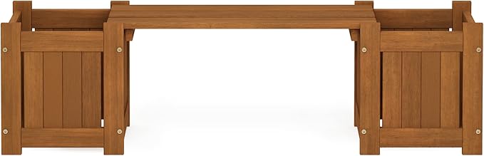 Furinno Tioman Hardwood Mini Outdoor Planter Box with Bench for Garden Plant